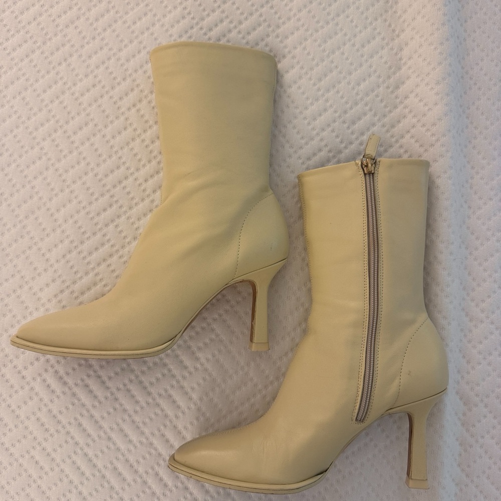 Zara Ecru Square-Toe Heeled Boots